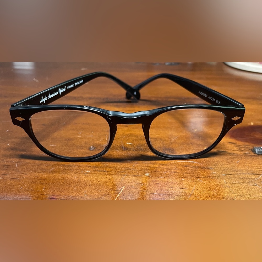 Anglo American Optical Model Fitz 2 Eyeglass Frames Size 46/21 in Black